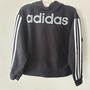 Adidas black hoodie white racer stripes down arms